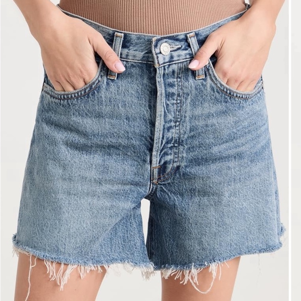 Agolde Parker Long Shorts in medium blue color way